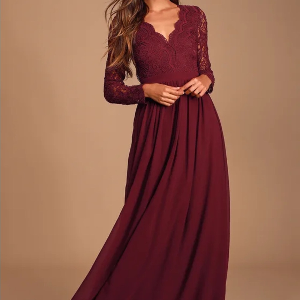 Lulu's Burgundy Lace Maxi Dress
